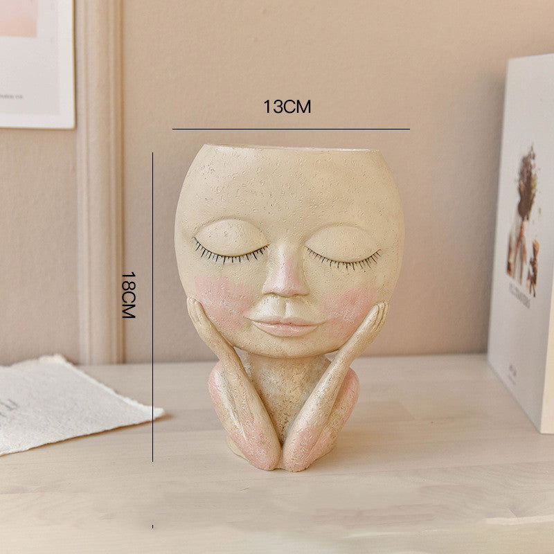 Face Head Design Sculpture Flower Planter Garden Indoor Plant Pot Art Flowerpot - DigiVirt