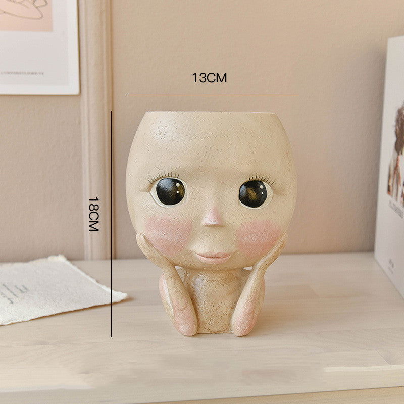Face Head Design Sculpture Flower Planter Garden Indoor Plant Pot Art Flowerpot - DigiVirt