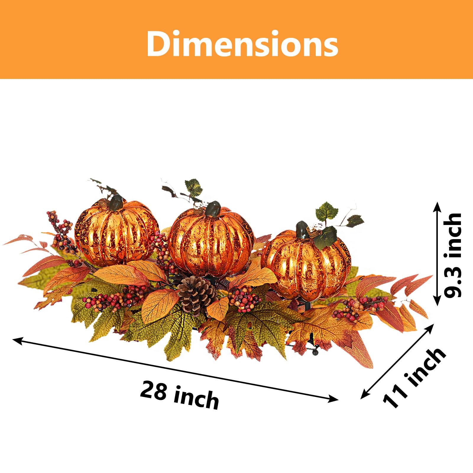 Fall Centerpiece Table Decorations, 27.5'' L Assorted Artificial Pumpkins, Pine Cones, Berries, and Autumn Leaves Harvest Table Candle Holder for Dinning Table, Fireplace Mantel (Candle Not Included) - DigiVirt