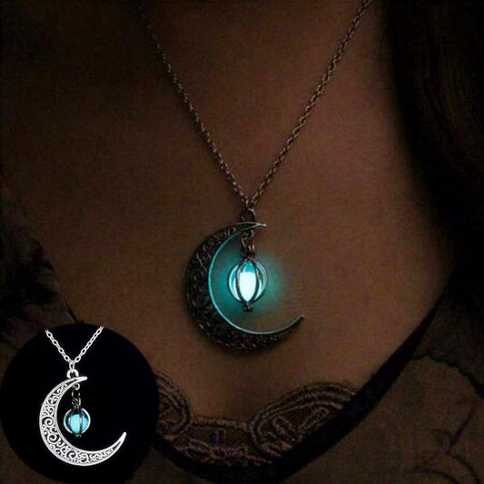 Fashion Moon Natural Glowing Stone Healing Necklace Women Gift Charm Luminous Pendant Necklace Jewelry - DigiVirt