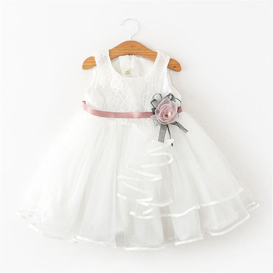 Flower Girl Dress Bridesmaid Girls Dress Sleeveless Patchwork Lace Dresses - DigiVirt