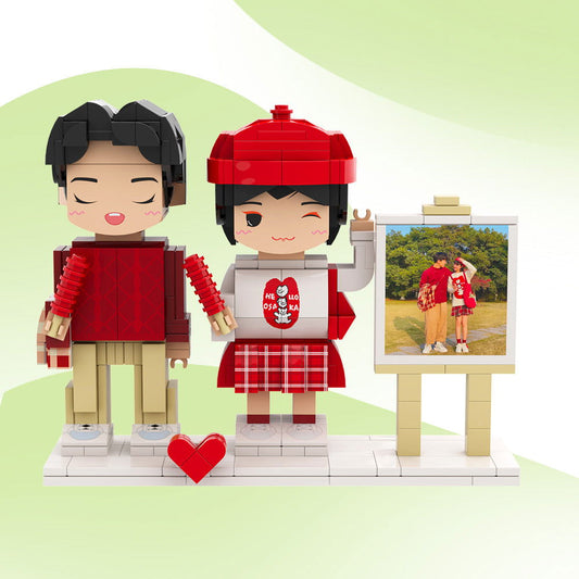 Full Body Customizable 2 People Photo Frame Custom Cute Brick Figures Small Particle Block Gifts for Her - DigiVirt