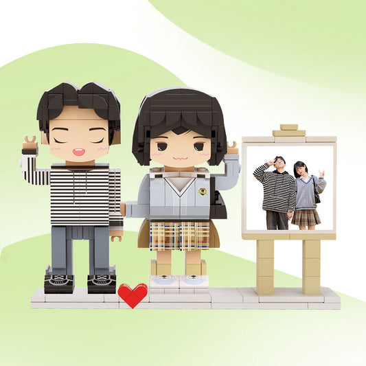Full Body Customizable 2 People Photo Frame Custom Cute Brick Figures Small Particle Block Gifts for Spouse - DigiVirt