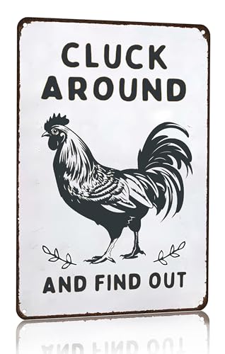Funny Chicken Cluck Around and Find Out Tin Sign for Home Farm Chicken Coop Farmhouse Kicthen Garden Decor 8 X 12 Inch (3020) - DigiVirt