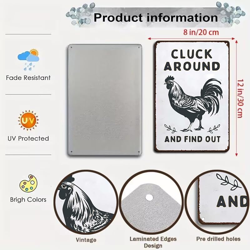 Funny Chicken Cluck Around and Find Out Tin Sign for Home Farm Chicken Coop Farmhouse Kicthen Garden Decor 8 X 12 Inch (3020) - DigiVirt