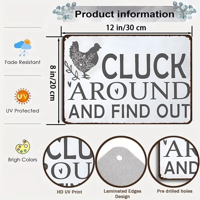Funny Chicken Cluck Around and Find Out Tin Sign for Home Farm Chicken Coop Farmhouse Kicthen Garden Decor 8 X 12 Inch (3020) - DigiVirt