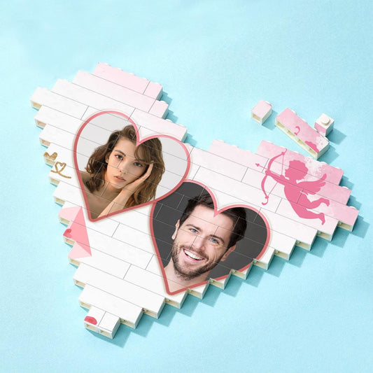 Gifts For Lover Custom Double Heart Building Brick Personalized Photo Block Heart Shaped - DigiVirt