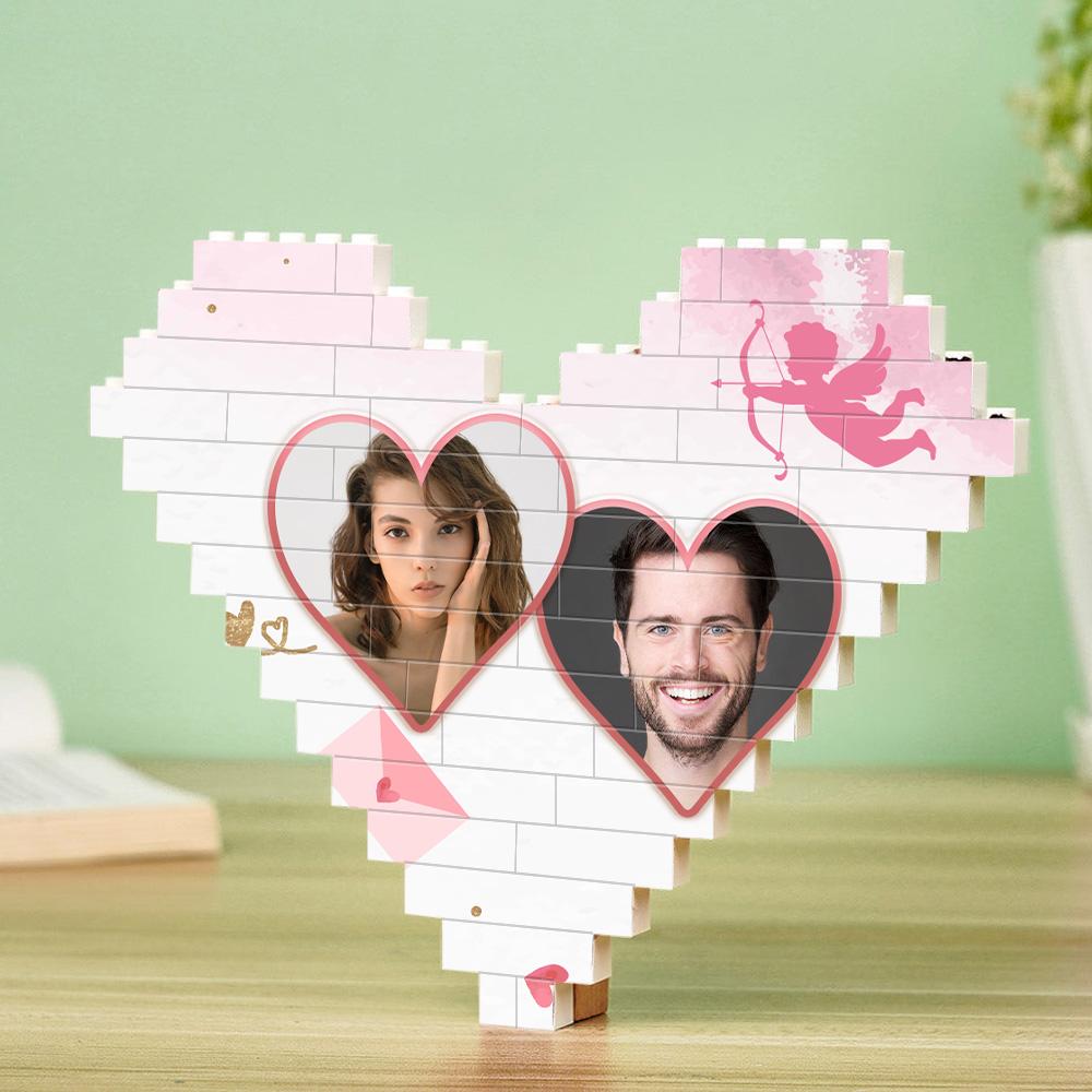 Gifts For Lover Custom Double Heart Building Brick Personalized Photo Block Heart Shaped - DigiVirt