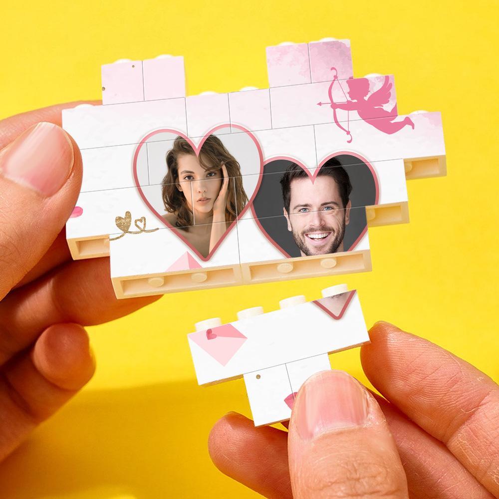 Gifts For Lover Custom Double Heart Building Brick Personalized Photo Block Heart Shaped - DigiVirt