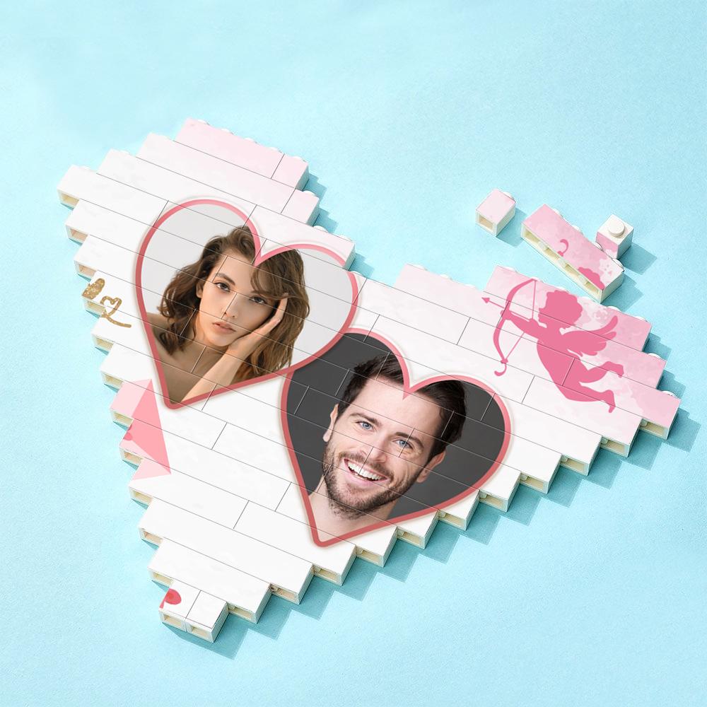 Gifts For Lover Custom Double Heart Building Brick Personalized Photo Block Heart Shaped - DigiVirt