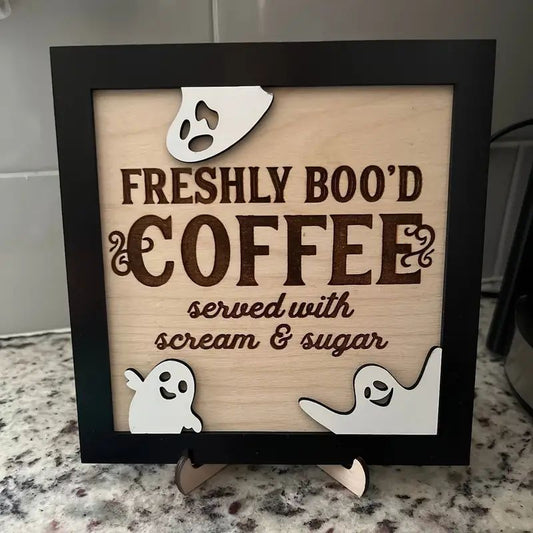 Halloween Farm Vintage Style Wooden Ornaments Cute Ghost Square Coffee Plaque Decorative Ornaments - DigiVirt
