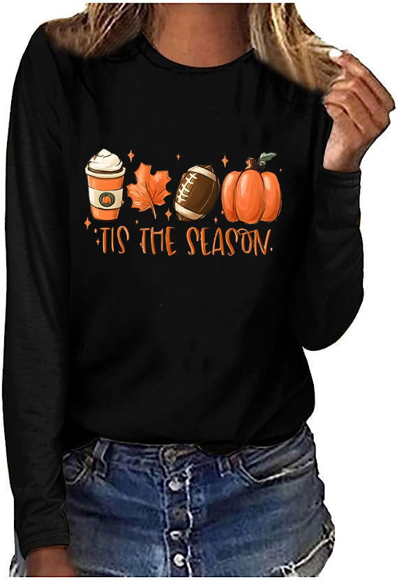 Halloween Pumpkin Printed Women's Long-sleeved T-shirt 'tis the season Halloween Theme Shirt - DigiVirt