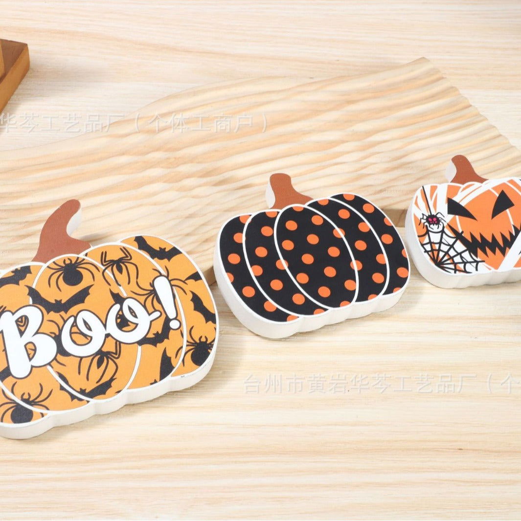 Halloween Pumpkin Wooden Ornaments Letter Ghost Desktop Ornaments Wooden Crafts - DigiVirt