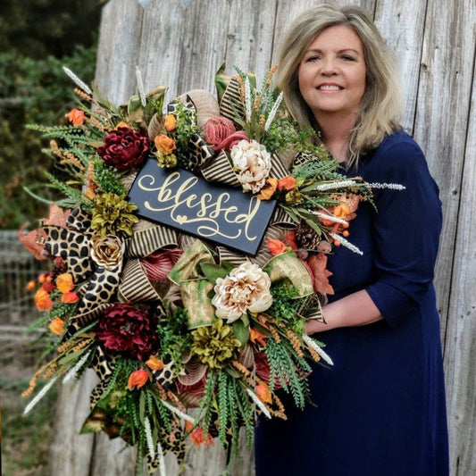Halloween Wreath Year Round Fall Cheetah Wreath Gorgeous Autumn For Front Door Decor For Thanksgiving Xmas Fabric - DigiVirt