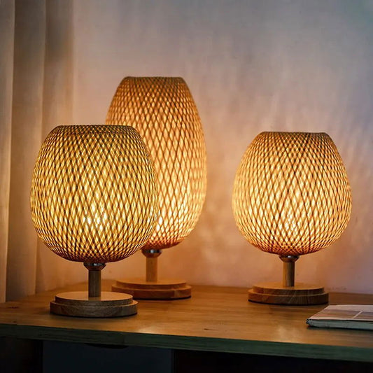 Handmade Bamboo Rattan Table Lamp Home Decor Unique Gift - DigiVirt