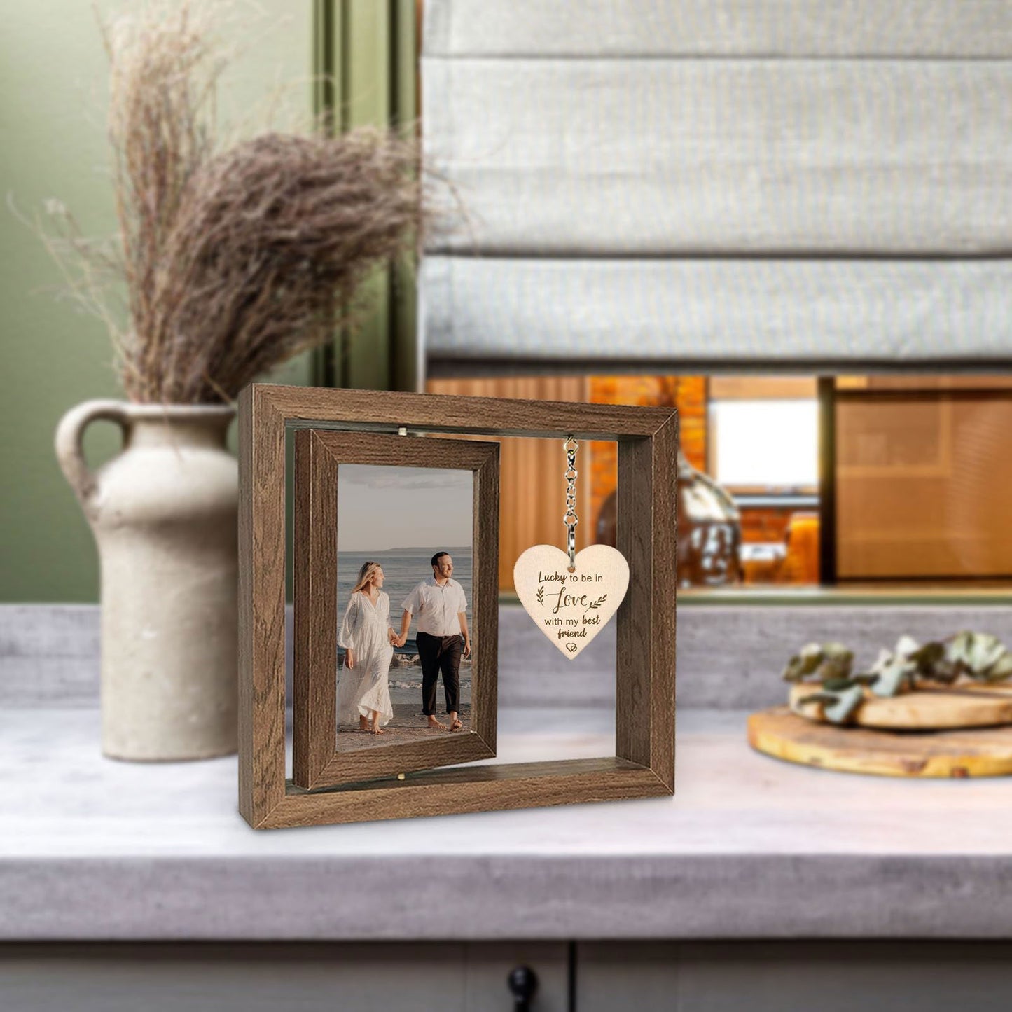 Happy Anniversary Picture Frame Gifts for Women, Rustic Wood Floating Wedding Gifts for Her Him Wife Husband Men Couple Boyfriend Girlfriend Gifts - DigiVirt