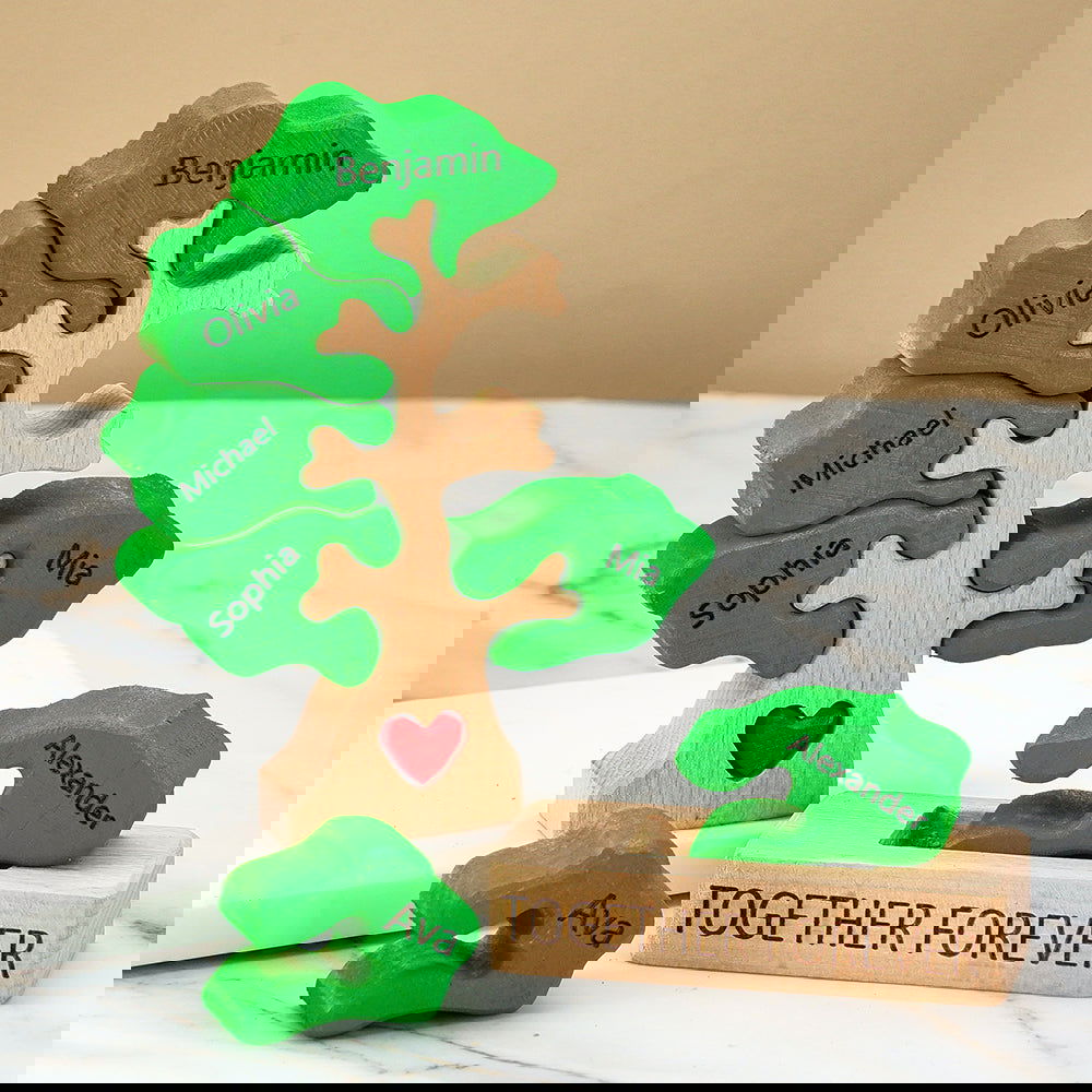 Holz-stammbaum-puzzle Mit Individuellen Namen, Heimdekoration, Einweihungsgeschenke - DigiVirt