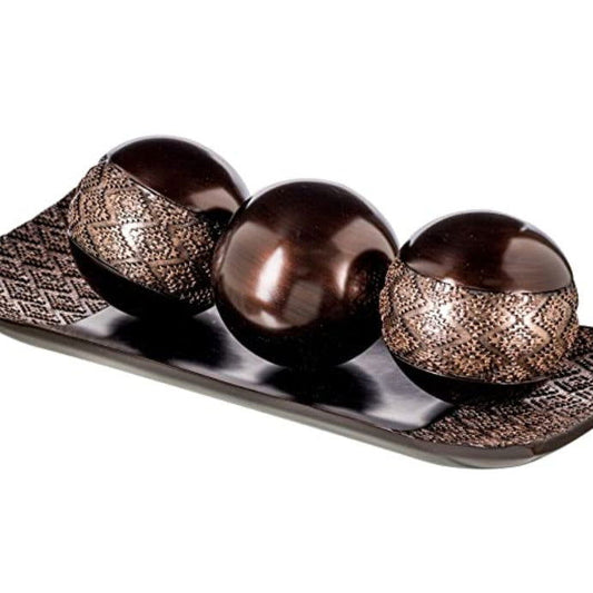 Home Decorative Tray Ball Ball 3 Piece Set Furniture Ornaments Decorative Box Brown Three Balls - DigiVirt