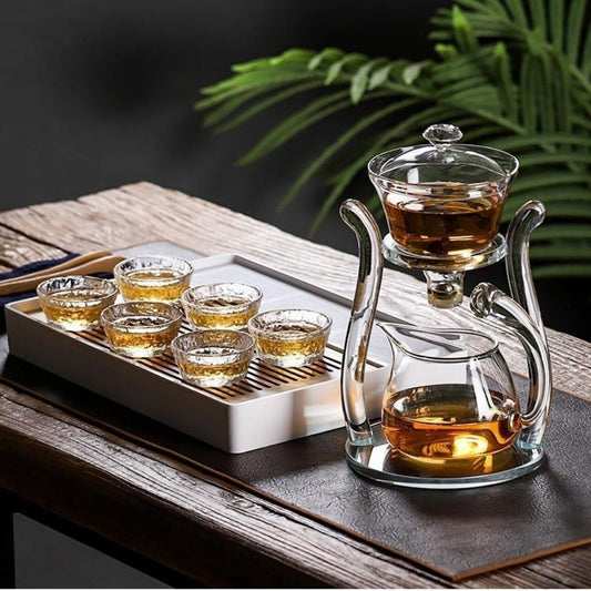 Household Lazy Automatic Magnetic Glass Tea Set Transparent Thickened Anti-scalding Office Kung Fu Tea Set - DigiVirt