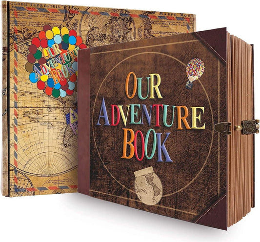 JIMBON Our Adventure Book Scrapbook Photo Album Retro Style Embossed Letter Cover Travel Diary Journal Scrap Book Kit For Couples,Memory Book For Anniversary Wedding,Valentines Day Gifts - DigiVirt