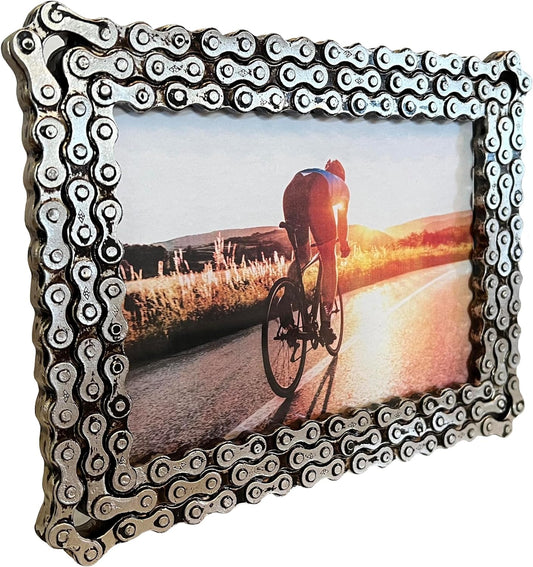 Top Brass Bicycle/Motorcycle Chain Picture Frame 5" X 7" Photo - Faux Bike Chain - DigiVirt