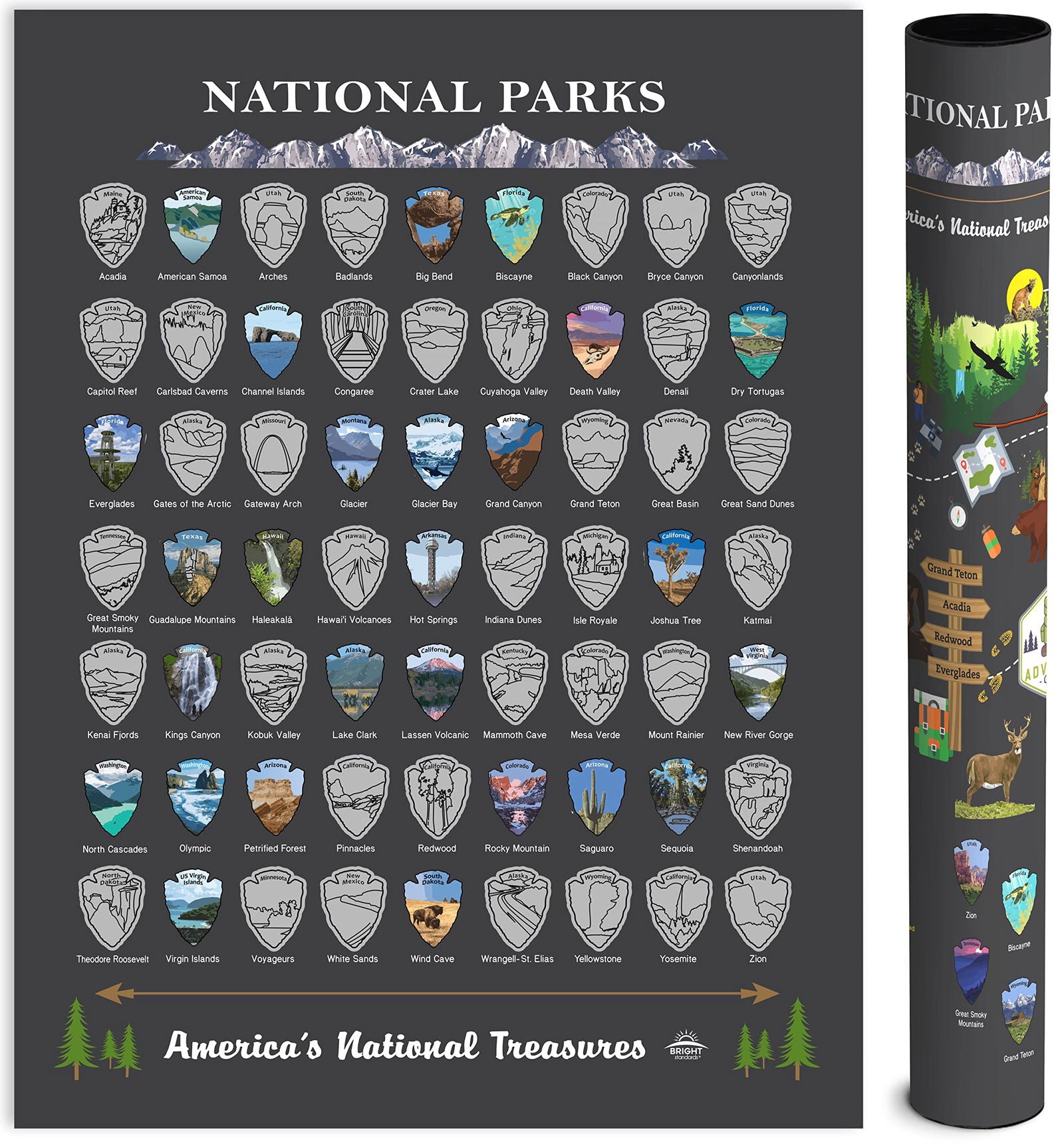 National Parks Scratch Off Map of United States Poster [Charcoal Grey], ALL 63 Parks, US Travel Map Print, USA Gift for Travelers Road Trip Adventure Journal, Fits 12”x16” frame by Bright Standards - DigiVirt