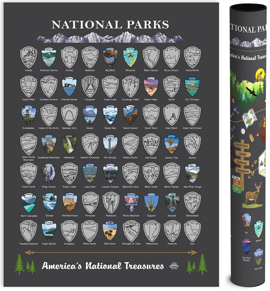 National Parks Scratch Off Map of United States Poster [Charcoal Grey], ALL 63 Parks, US Travel Map Print, USA Gift for Travelers Road Trip Adventure Journal, Fits 12”x16” frame by Bright Standards - DigiVirt