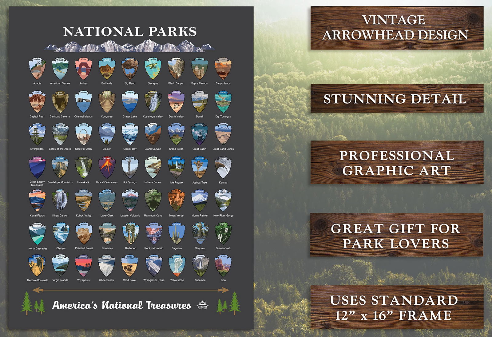 National Parks Scratch Off Map of United States Poster [Charcoal Grey], ALL 63 Parks, US Travel Map Print, USA Gift for Travelers Road Trip Adventure Journal, Fits 12”x16” frame by Bright Standards - DigiVirt
