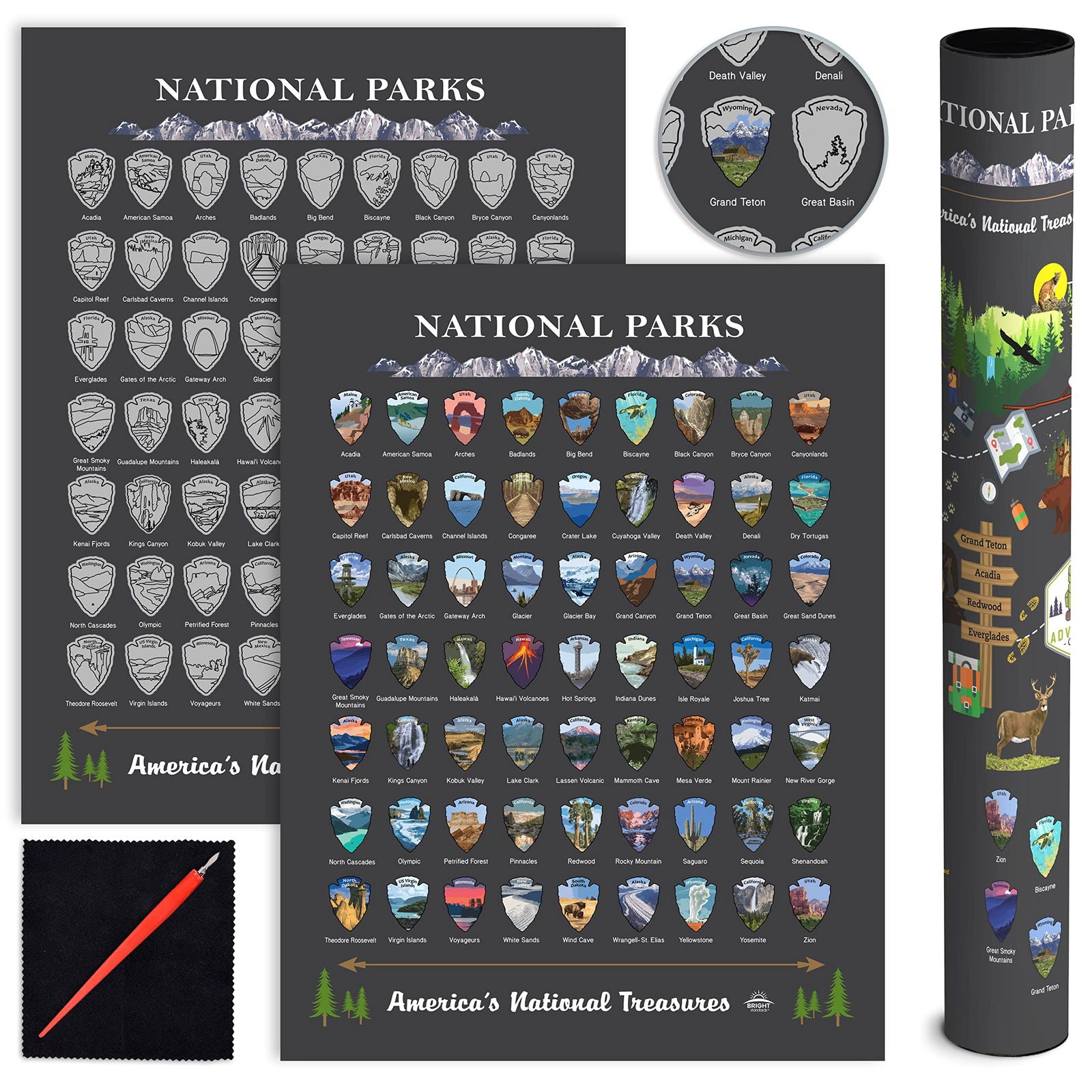 National Parks Scratch Off Map of United States Poster [Charcoal Grey], ALL 63 Parks, US Travel Map Print, USA Gift for Travelers Road Trip Adventure Journal, Fits 12”x16” frame by Bright Standards - DigiVirt