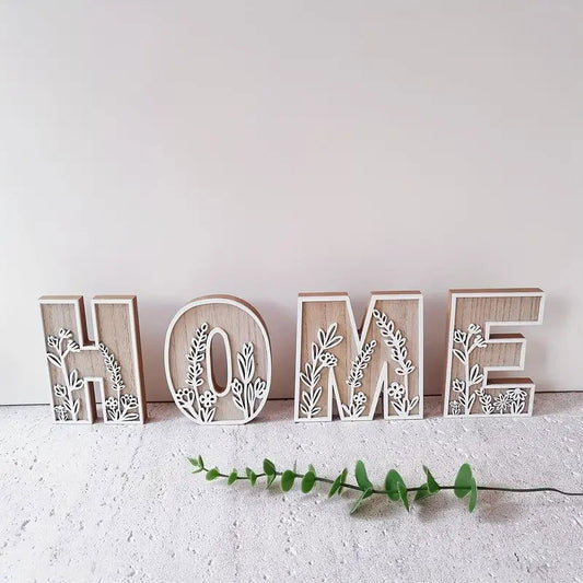 New Wood Decoration Carving Letter Ornaments Flower Pattern Design Home Crafts Ornaments Advanced Sense - DigiVirt