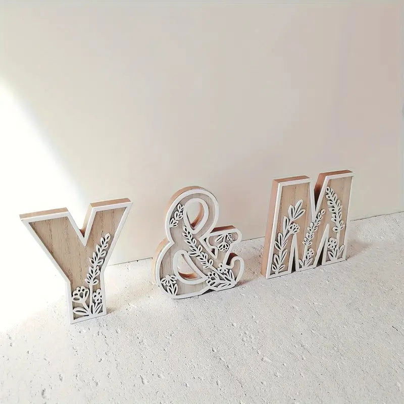 New Wood Decoration Carving Letter Ornaments Flower Pattern Design Home Crafts Ornaments Advanced Sense - DigiVirt