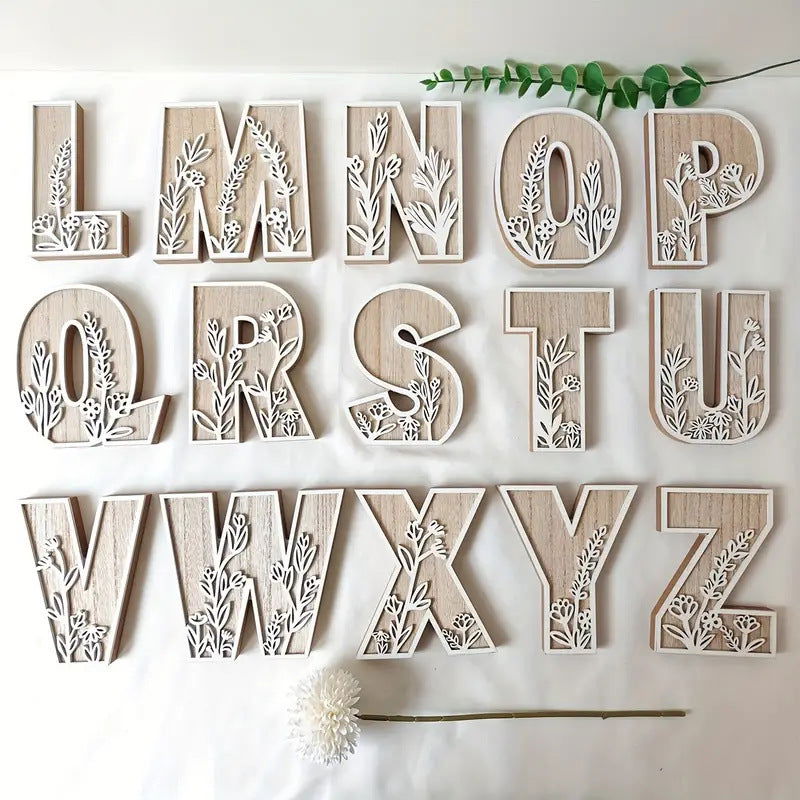 New Wood Decoration Carving Letter Ornaments Flower Pattern Design Home Crafts Ornaments Advanced Sense - DigiVirt
