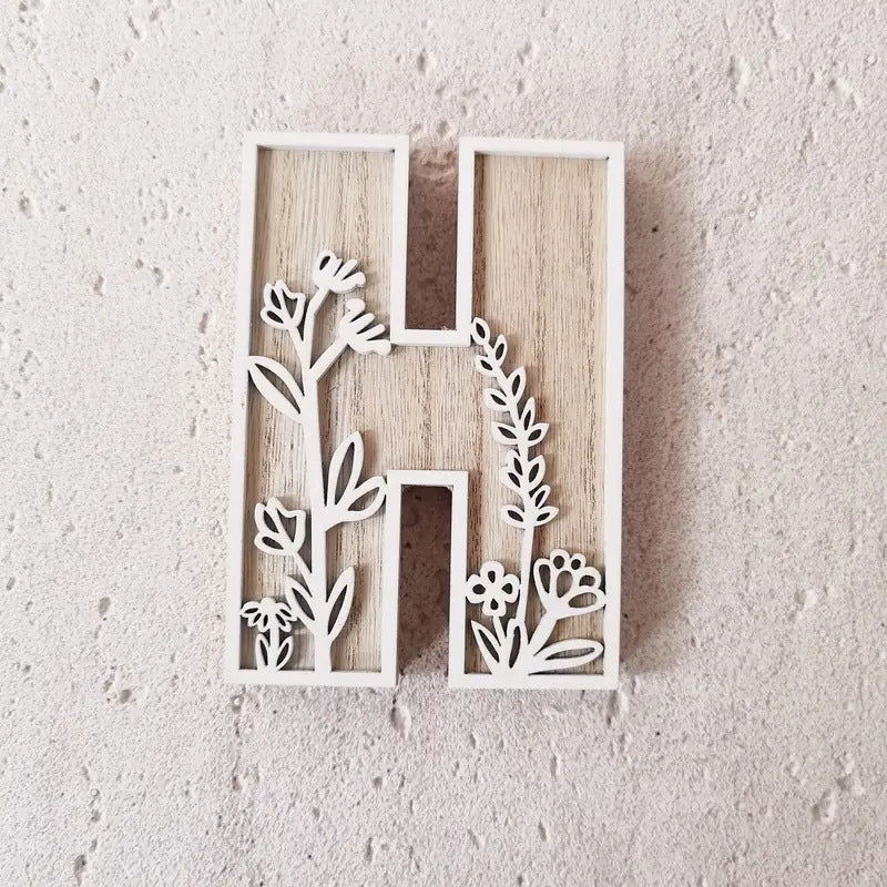 New Wood Decoration Carving Letter Ornaments Flower Pattern Design Home Crafts Ornaments Advanced Sense - DigiVirt