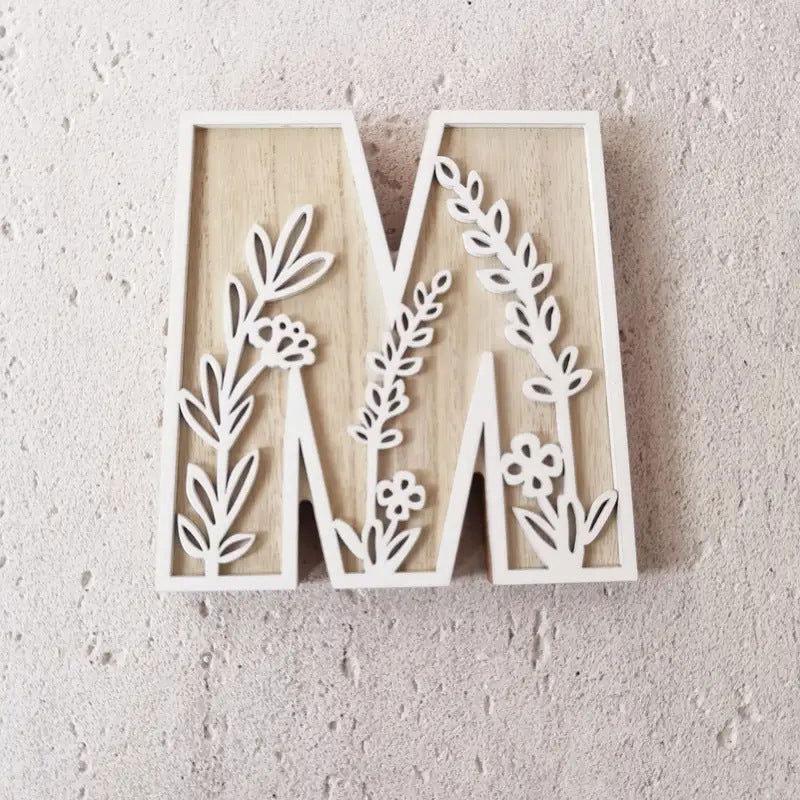 New Wood Decoration Carving Letter Ornaments Flower Pattern Design Home Crafts Ornaments Advanced Sense - DigiVirt