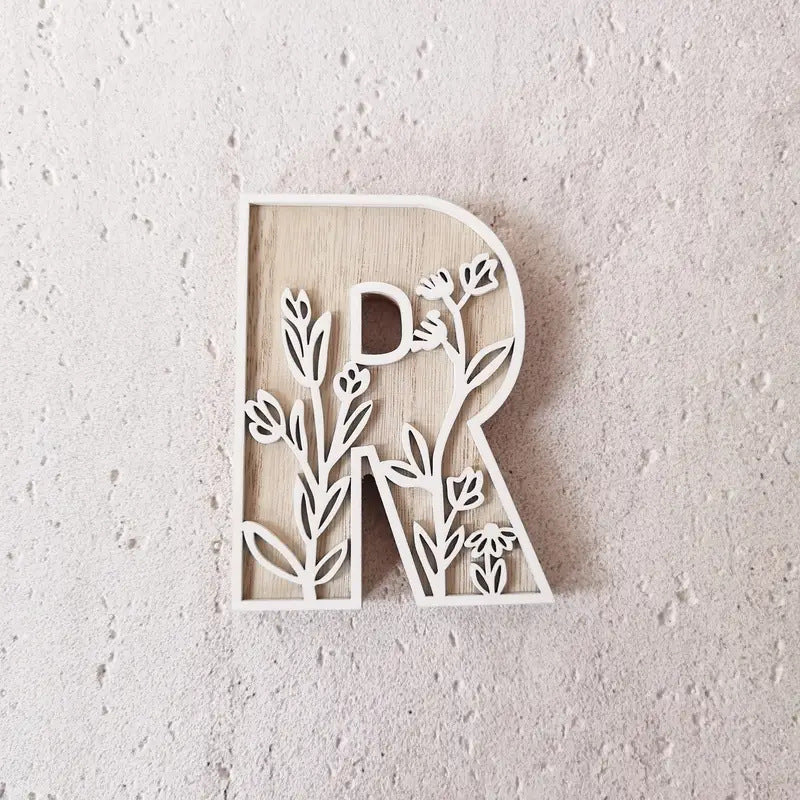 New Wood Decoration Carving Letter Ornaments Flower Pattern Design Home Crafts Ornaments Advanced Sense - DigiVirt