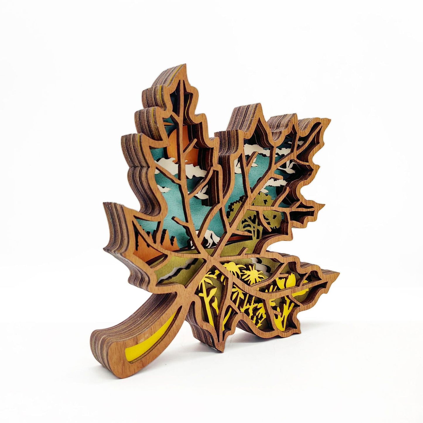 New Wooden Harvest Festival Crafts Wooden Carving Maple Leaf Lighting Ornaments Thanksgiving Home Desktop Decorations - DigiVirt