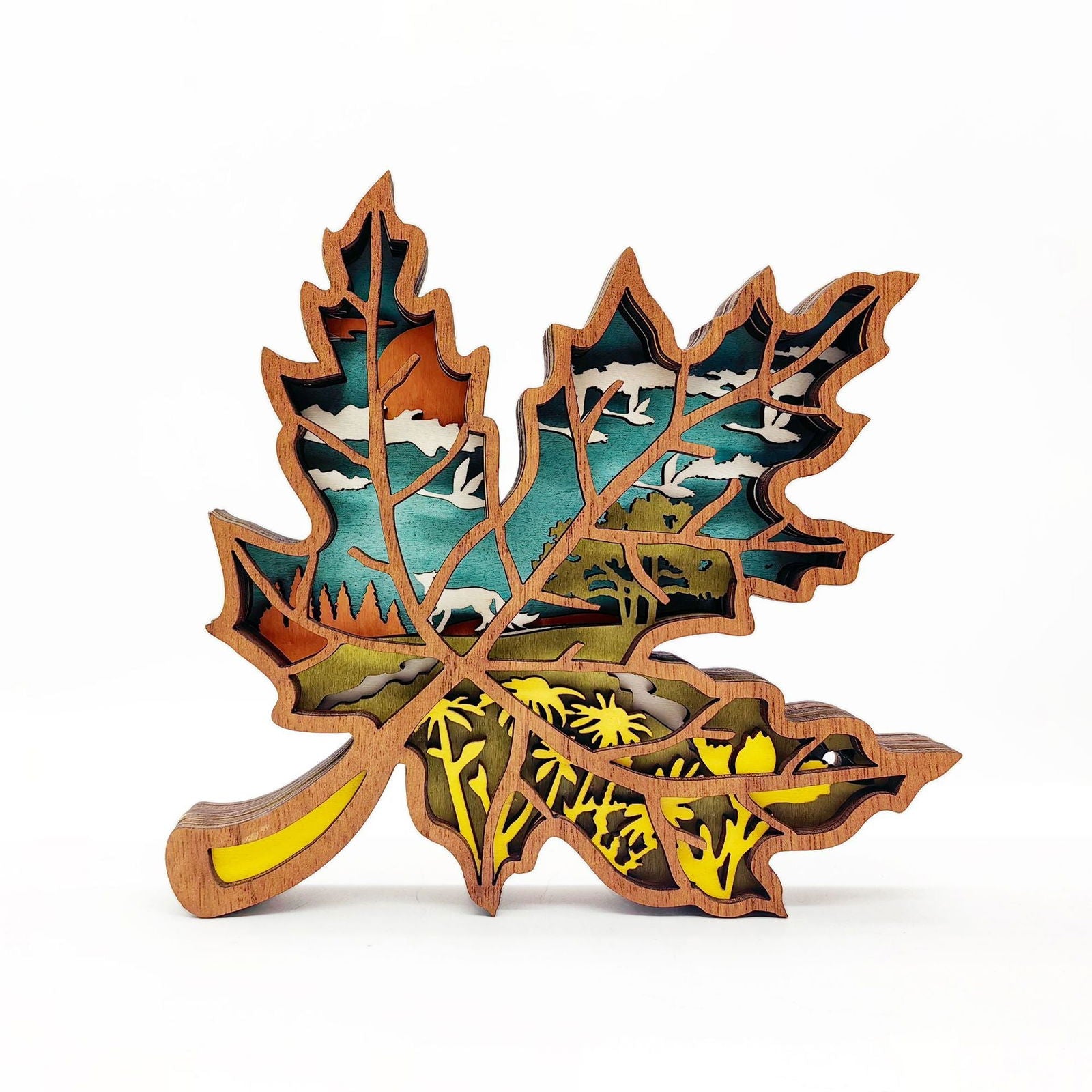 New Wooden Harvest Festival Crafts Wooden Carving Maple Leaf Lighting Ornaments Thanksgiving Home Desktop Decorations - DigiVirt