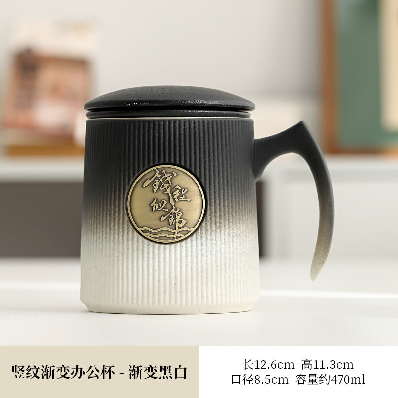 Gradient Ceramic Tea Cup Tea Separation Year Of The Dragon Water Cup With Lid Large Capacity Office Cup Gift Box Suit