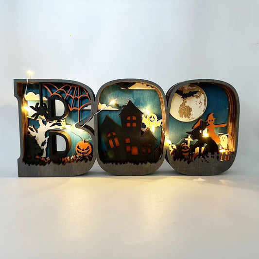 Halloween Wooden Crafts Creative Design BOO Letter Lighting Festival Wooden Decorative Ornaments