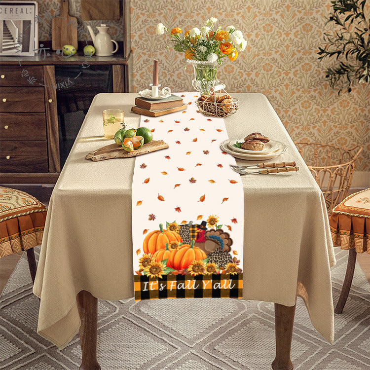 Thanksgiving Tablecloth Table Runner Living Room Decoration Dining Table Coffee Table Fabric Turkey Pattern Table Runner Spot