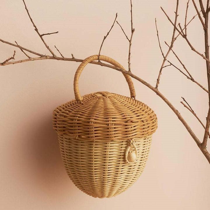 Ins Style Acorn Handbag Handmade Rattan Mushroom Storage Box Children's Decorative Storage Basket Photography Props