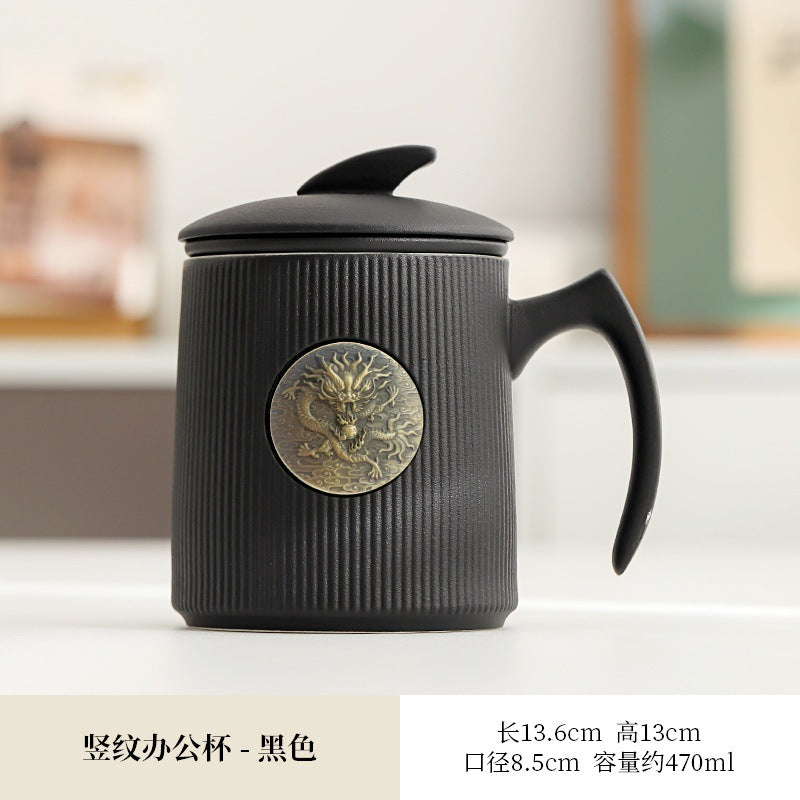 Gradient Ceramic Tea Cup Tea Separation Year Of The Dragon Water Cup With Lid Large Capacity Office Cup Gift Box Suit