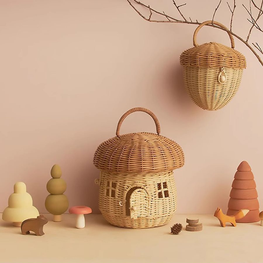 Ins Style Acorn Handbag Handmade Rattan Mushroom Storage Box Children's Decorative Storage Basket Photography Props