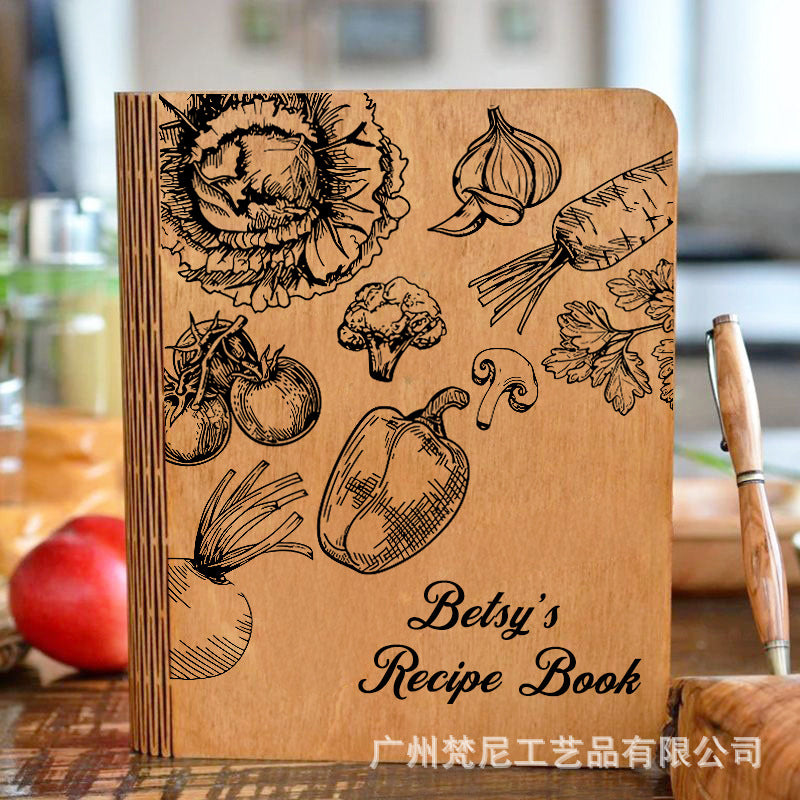 Personalized Customized Wooden Recipe Book Binder Notebook Mother's Day Gift UV Print Pattern