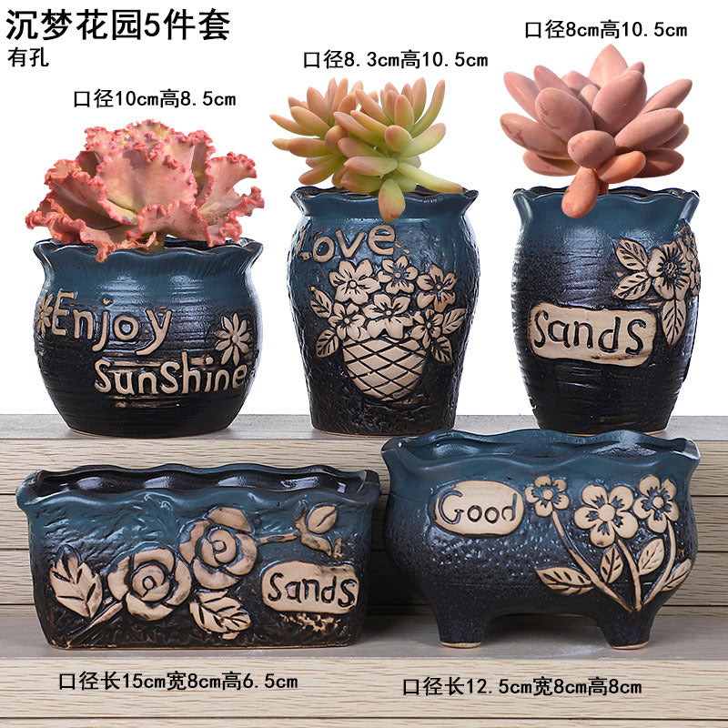 Creative Fleshy Flowerpot Ceramic Personality Purple Sand Size Fleshy Pot Pastoral Stoneware Flower Plant Flowerpot Clearance