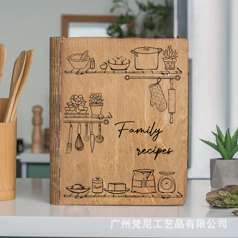 Personalized Customized Wooden Recipe Book Binder Notebook Mother's Day Gift UV Print Pattern