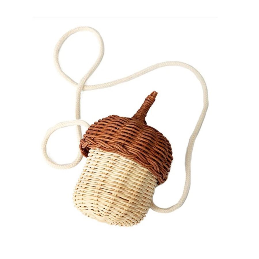 Ins Style Acorn Handbag Handmade Rattan Mushroom Storage Box Children's Decorative Storage Basket Photography Props