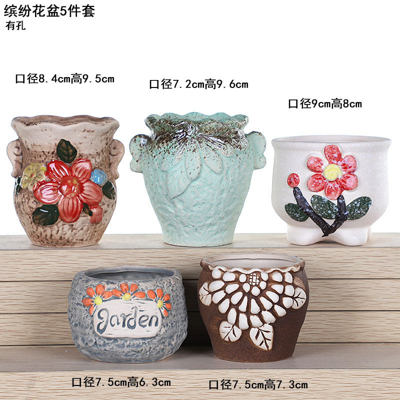 Creative Fleshy Flowerpot Ceramic Personality Purple Sand Size Fleshy Pot Pastoral Stoneware Flower Plant Flowerpot Clearance