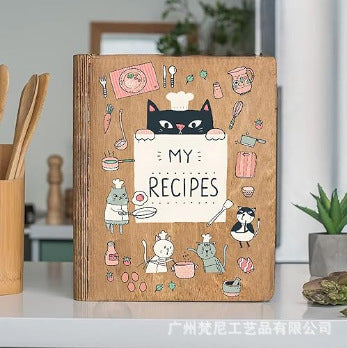 Personalized Customized Wooden Recipe Book Binder Notebook Mother's Day Gift UV Print Pattern