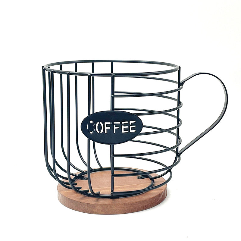 Iron Wood Products Coffee Companion Storage Shelf Cup Shape Table Kitchen Living Room Storage Basket